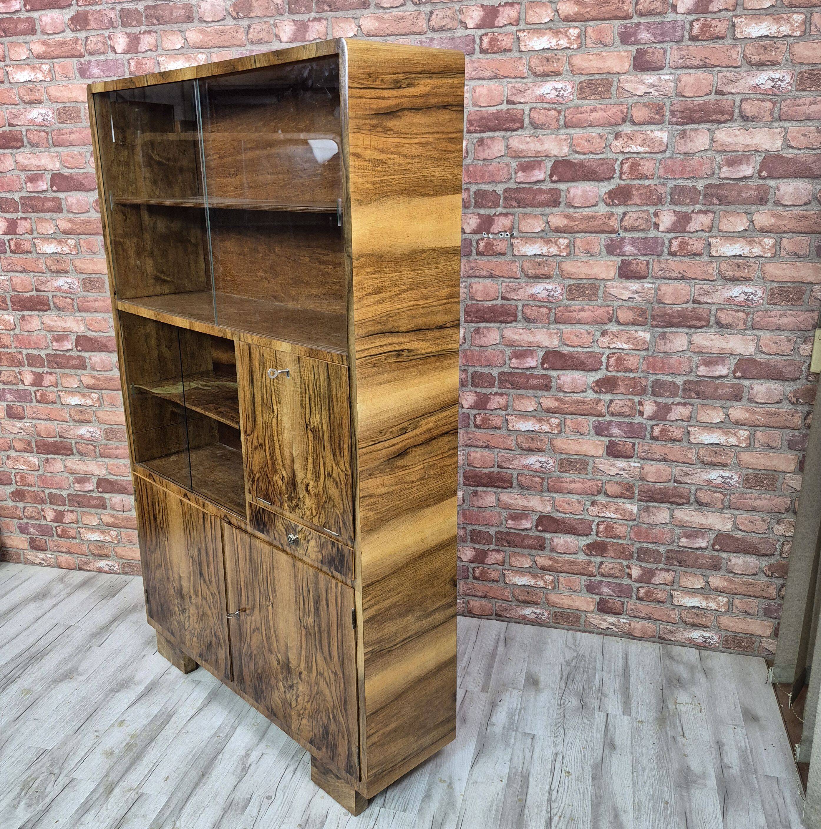 Walnut Bookcase / display cabinet, only 30 cm deep! After renovation