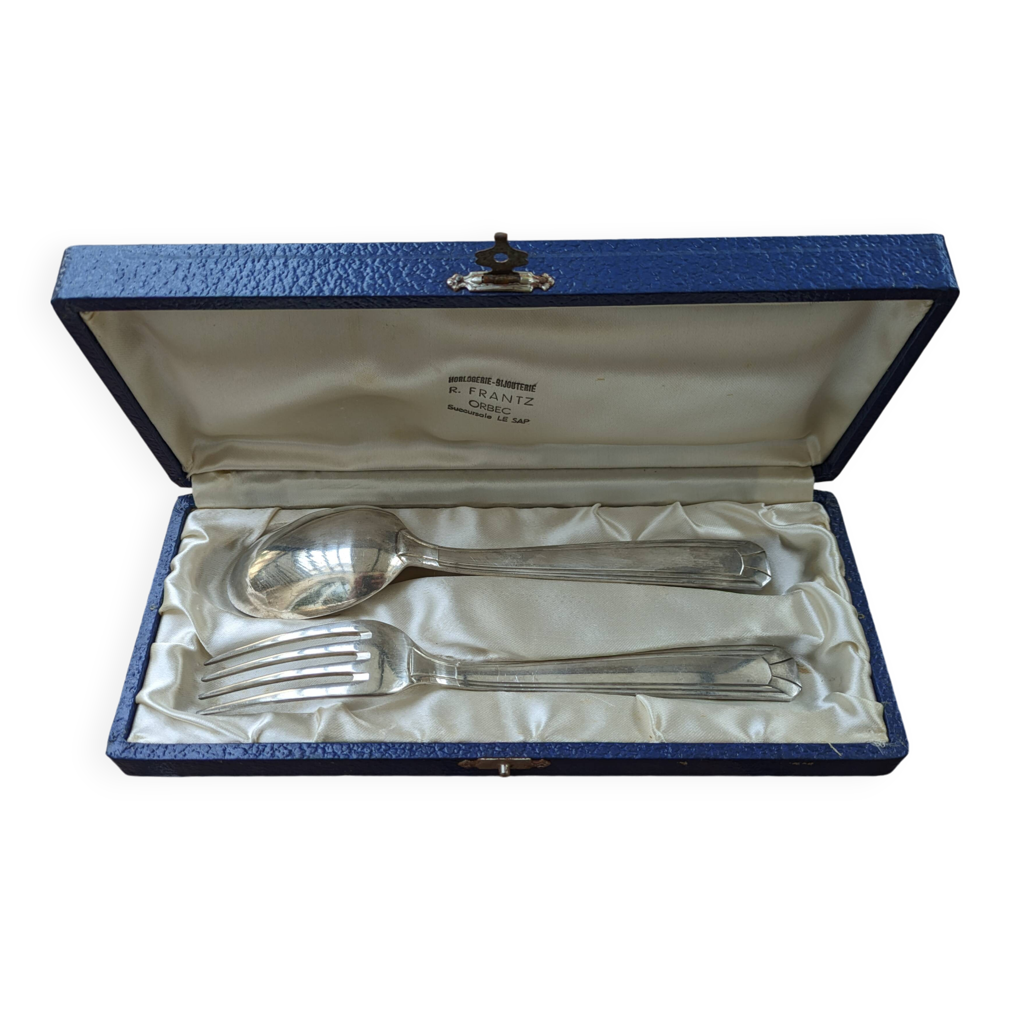 Antique silver plated fork and spoon in box 60g