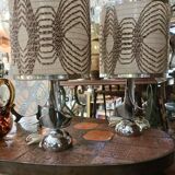 Pair of 1970 lamps, silvered bronze, kinetic lampshade.