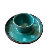 Green enameled egg cup candle holder