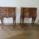 Pair of 2 Louis XV bedside tables - marquetry - 2 drawers - pink marble