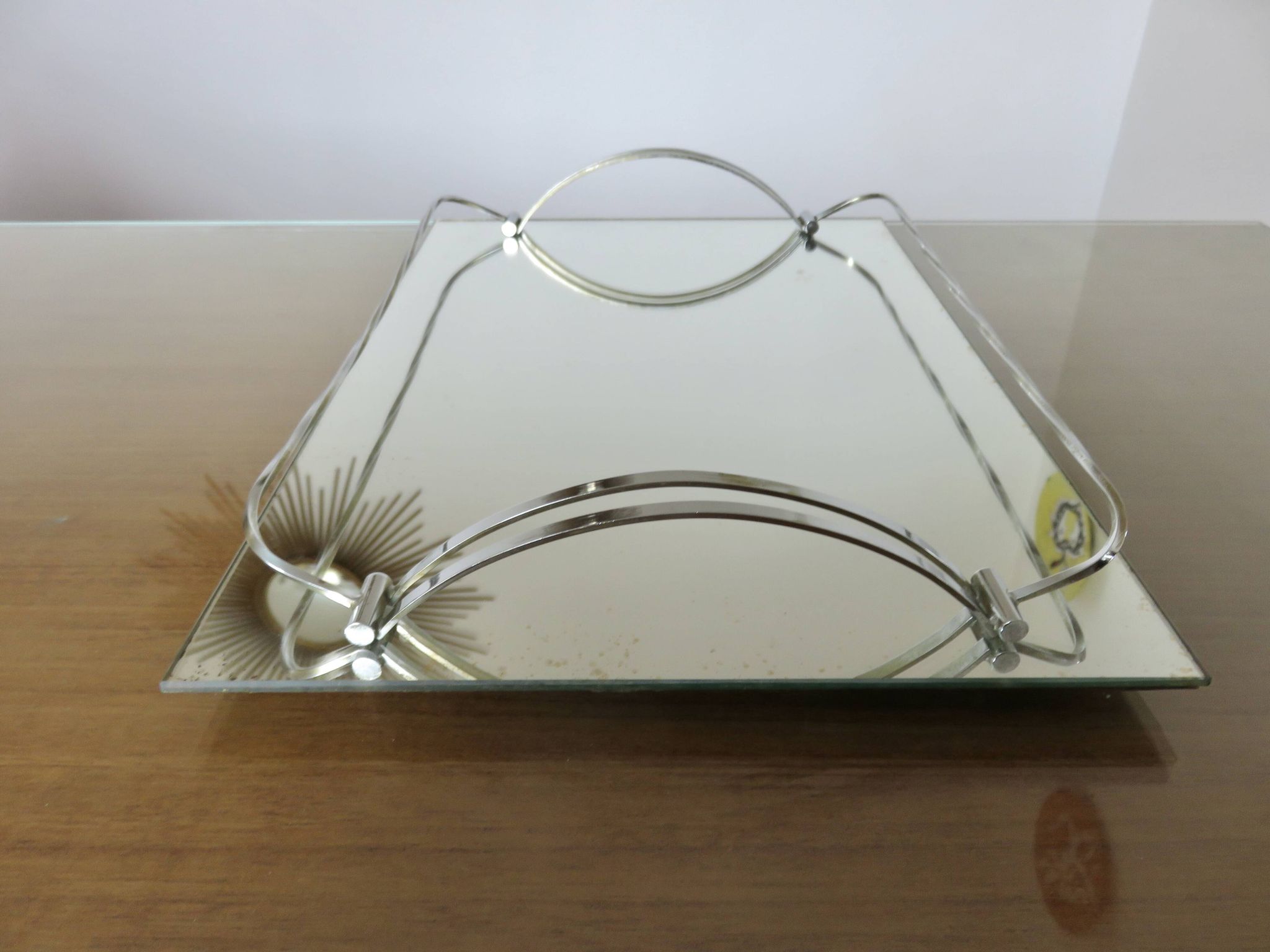 Antique French chrome-plated brass mirror tray, Art Deco style, 1920s-30s