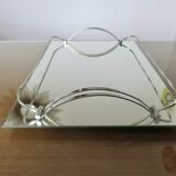 Ancien plateau miroir français en laiton chromé, art déco, années 20 30