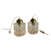 Pair of antique tulip glass hanging lamps