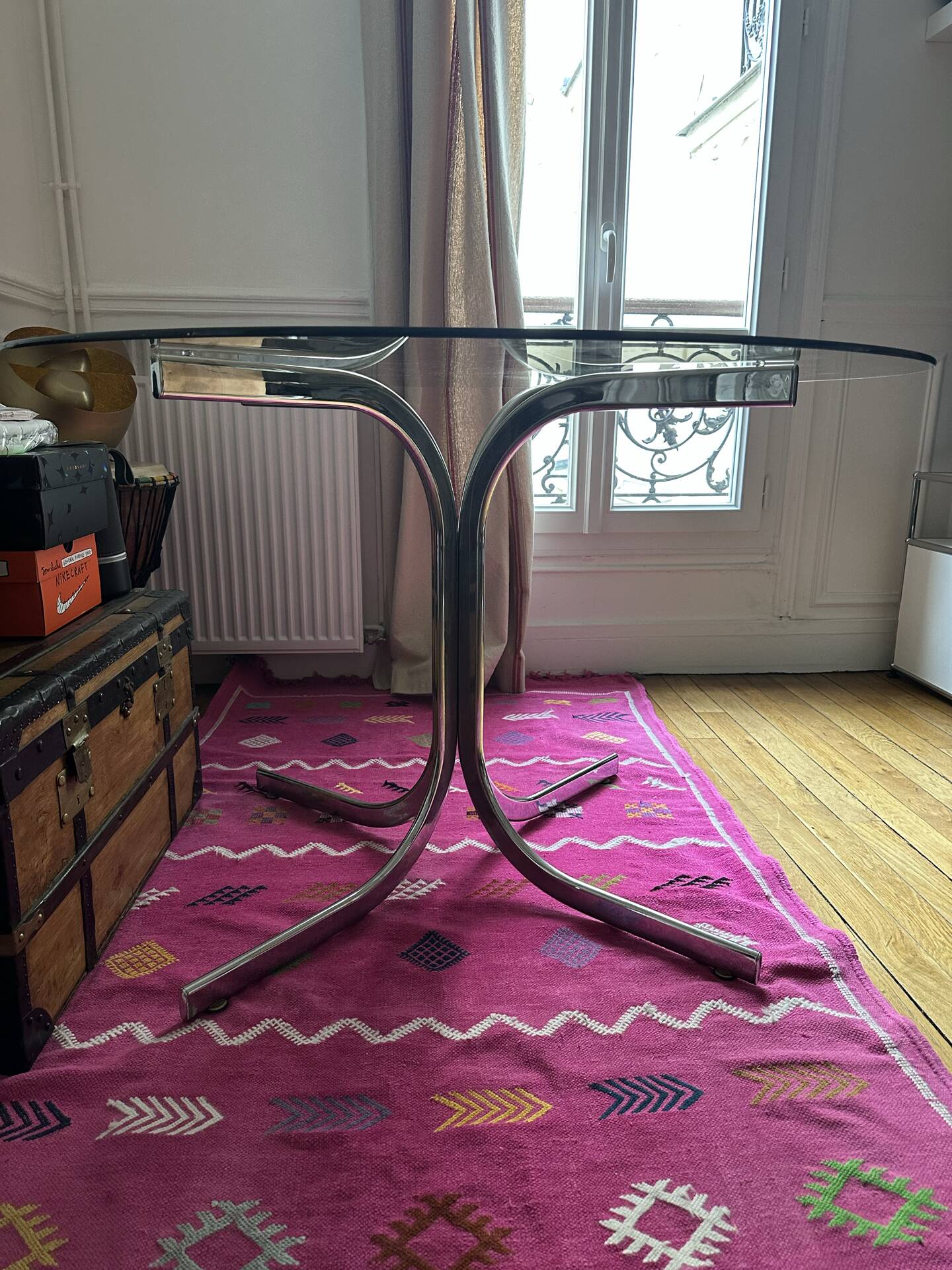 Italian glass and chrome dining table