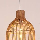 Suspension en rotin, noir et naturel, 30cmx40cm, luminaire Boho