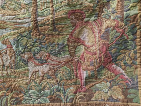 Tapisserie vintage  de, style Aubusson. Retour de chasse