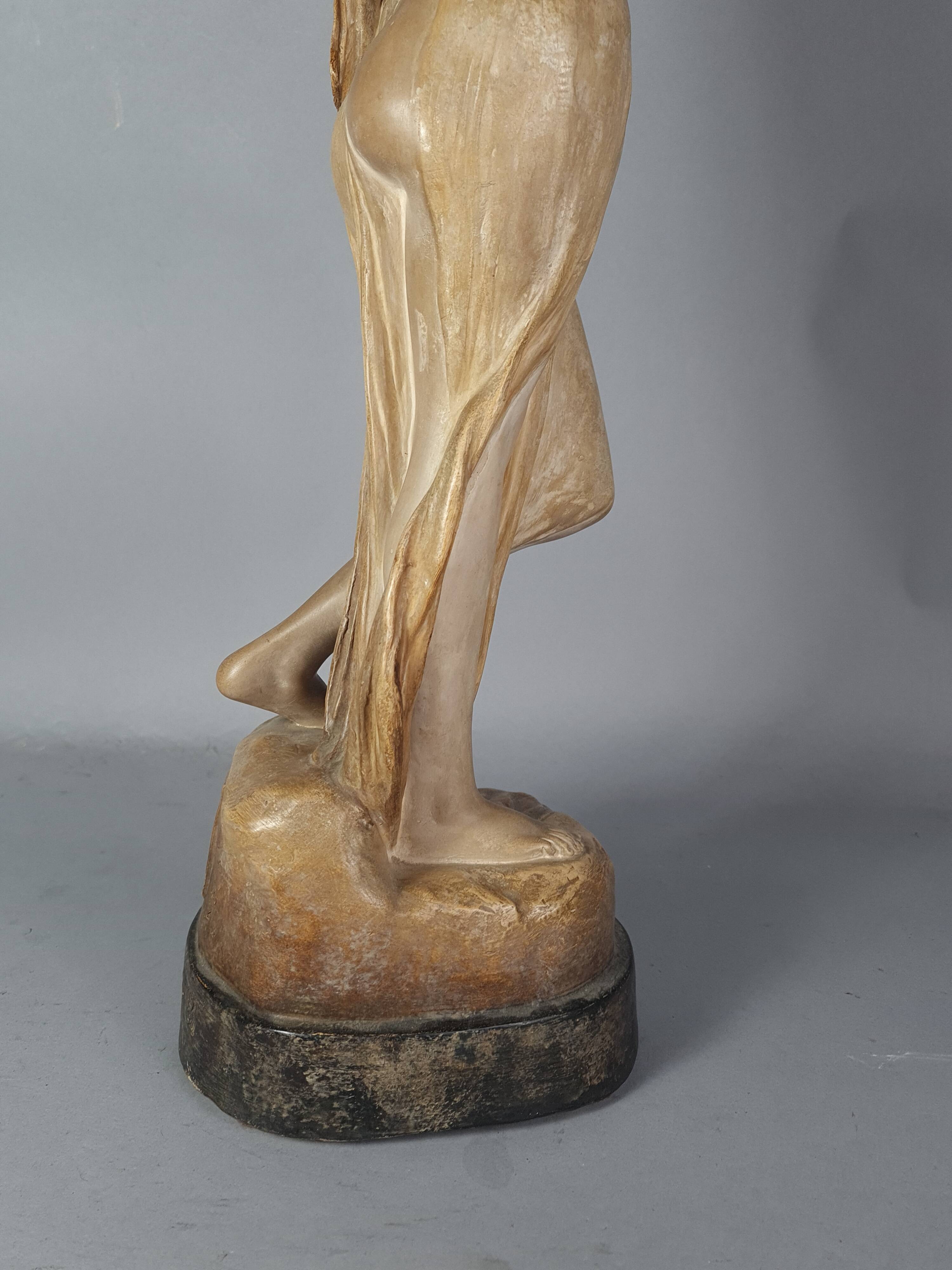 Ceramic sculpture Woman and opal belt jug Goldscheider circa 1900, 60 cm C155