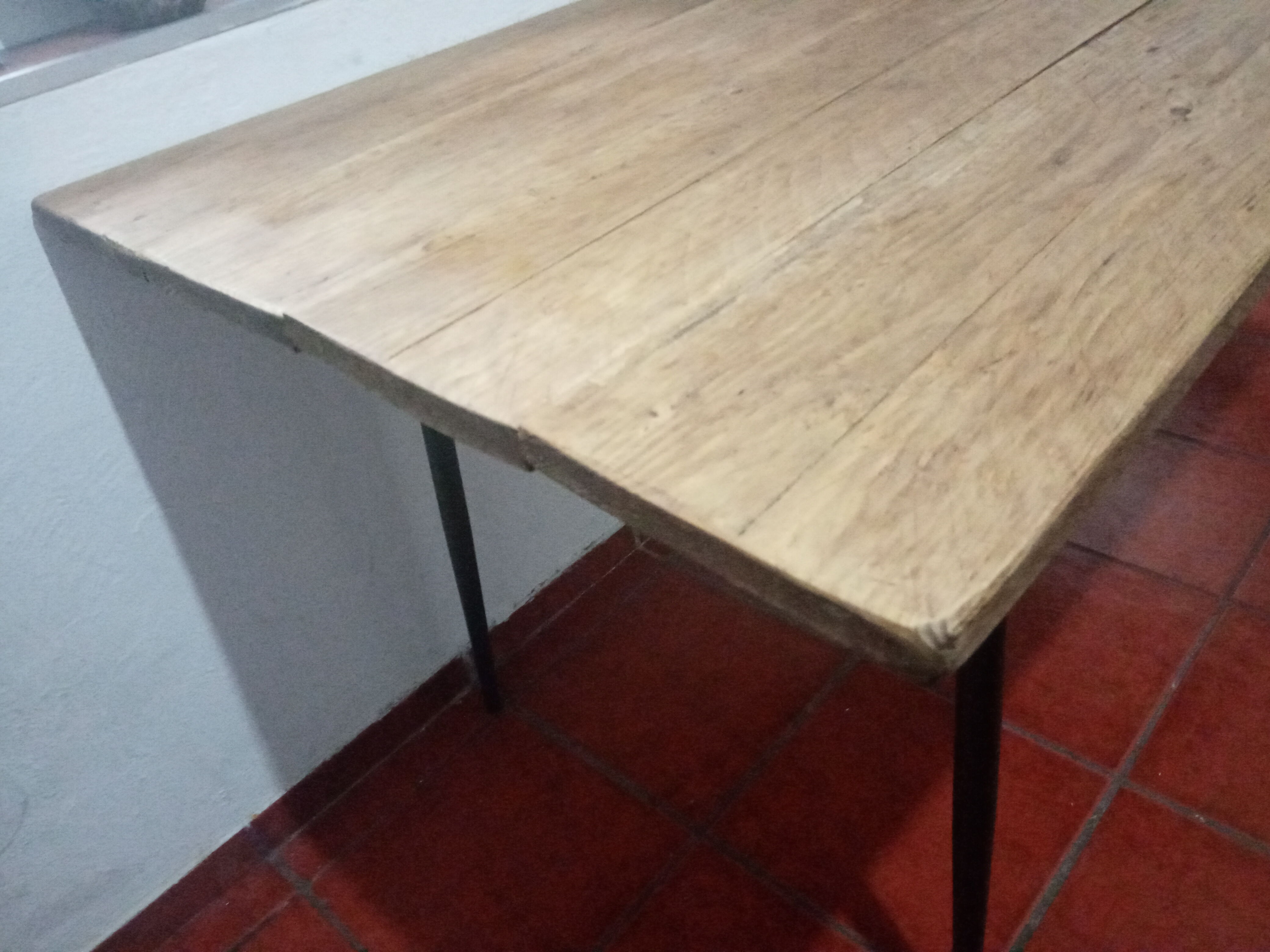 Table workshop footing vintage steel tray planks wood planks