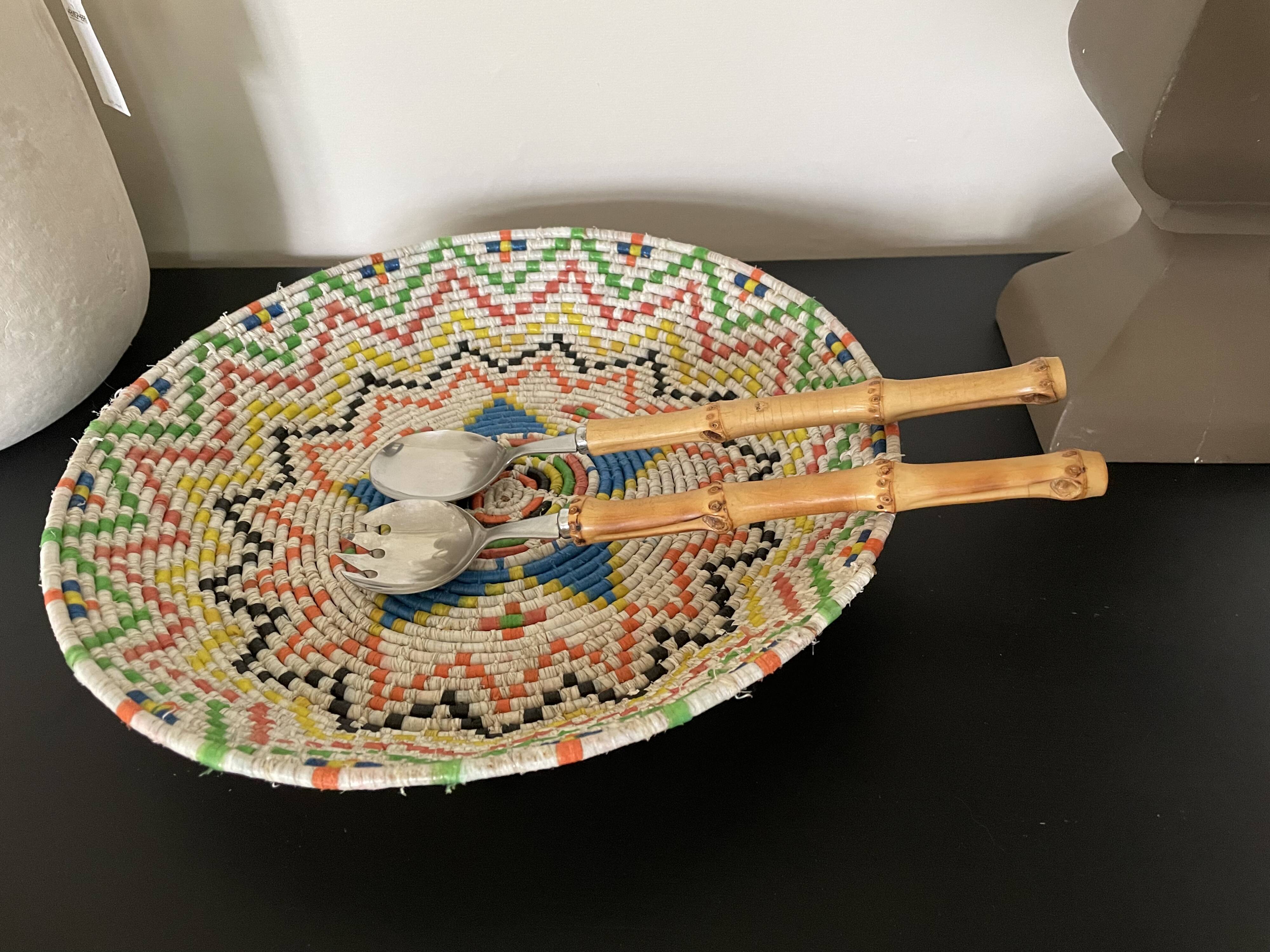 Salad servers with bamboo handles