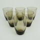 Set of 6 midcentury shot glasses in a brass holder with bamboo handle 1950s