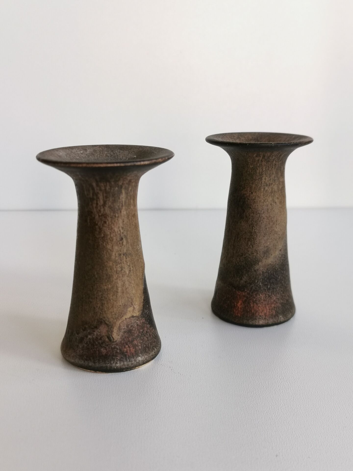 Vintage Scandinavian design glazed stoneware candle holders signed