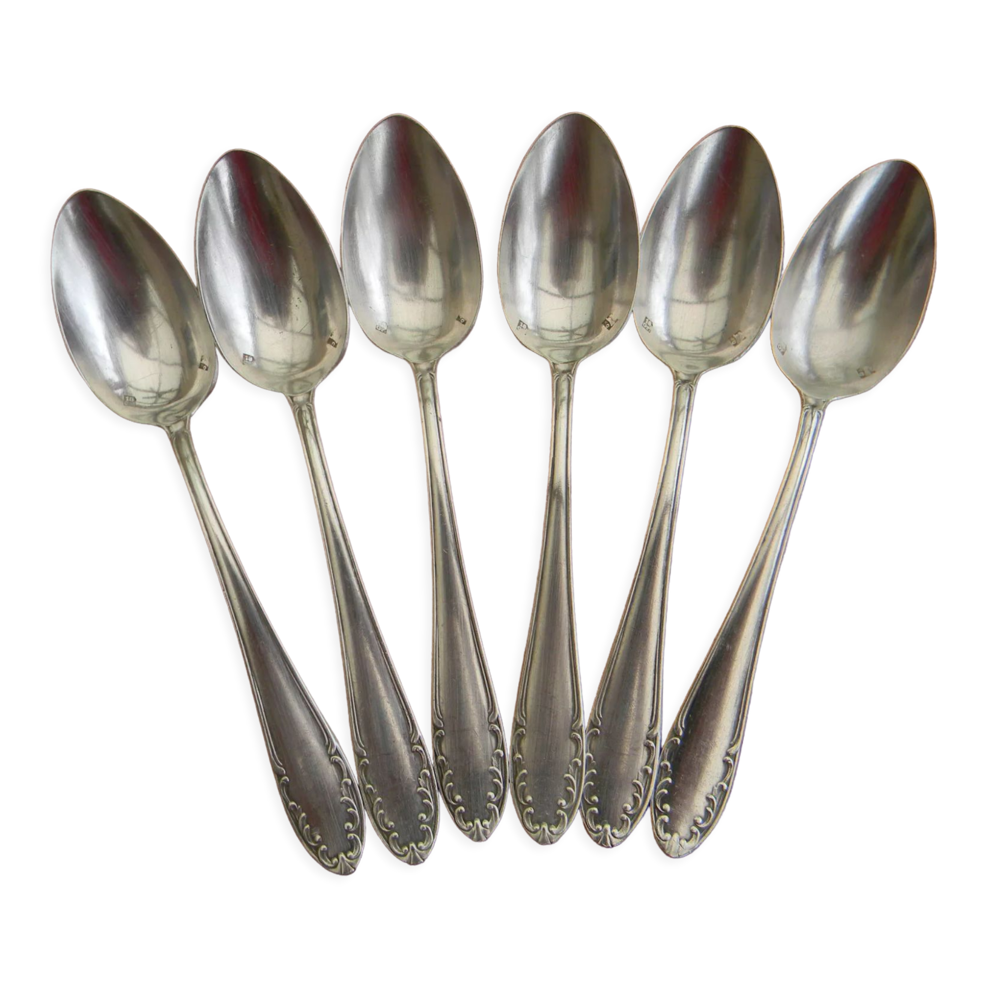 Set of 6 teaspoons in silver metal.