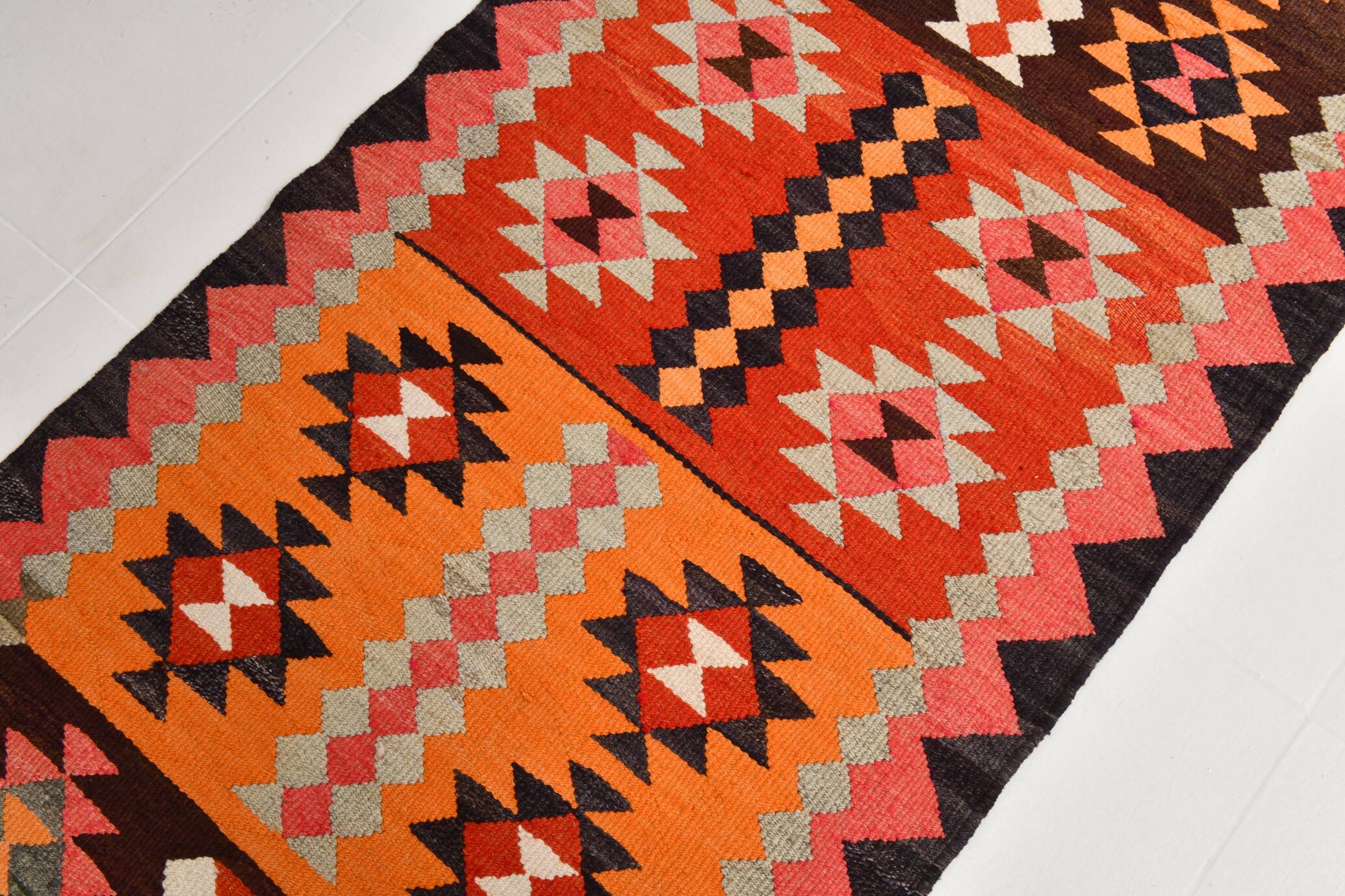 3x11 Orange Tribal Kilim Runner Rug 93x330Cm