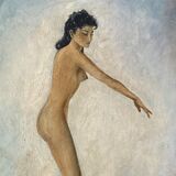 Tableau. Huile encadrée. Danseuse nue. 1960