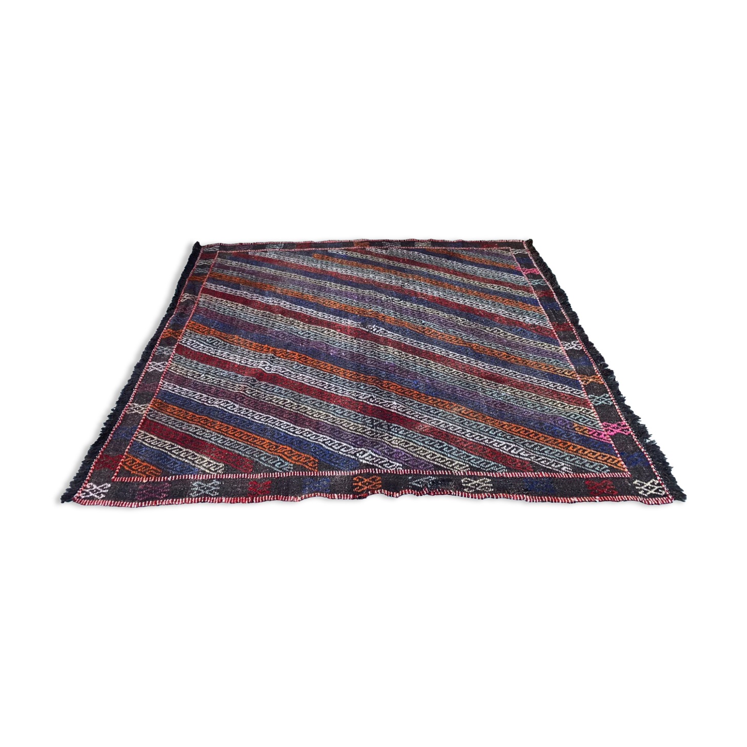 Large Vintage Turkish Kilim Rug 180x162 cm Wool Kelim, Square
