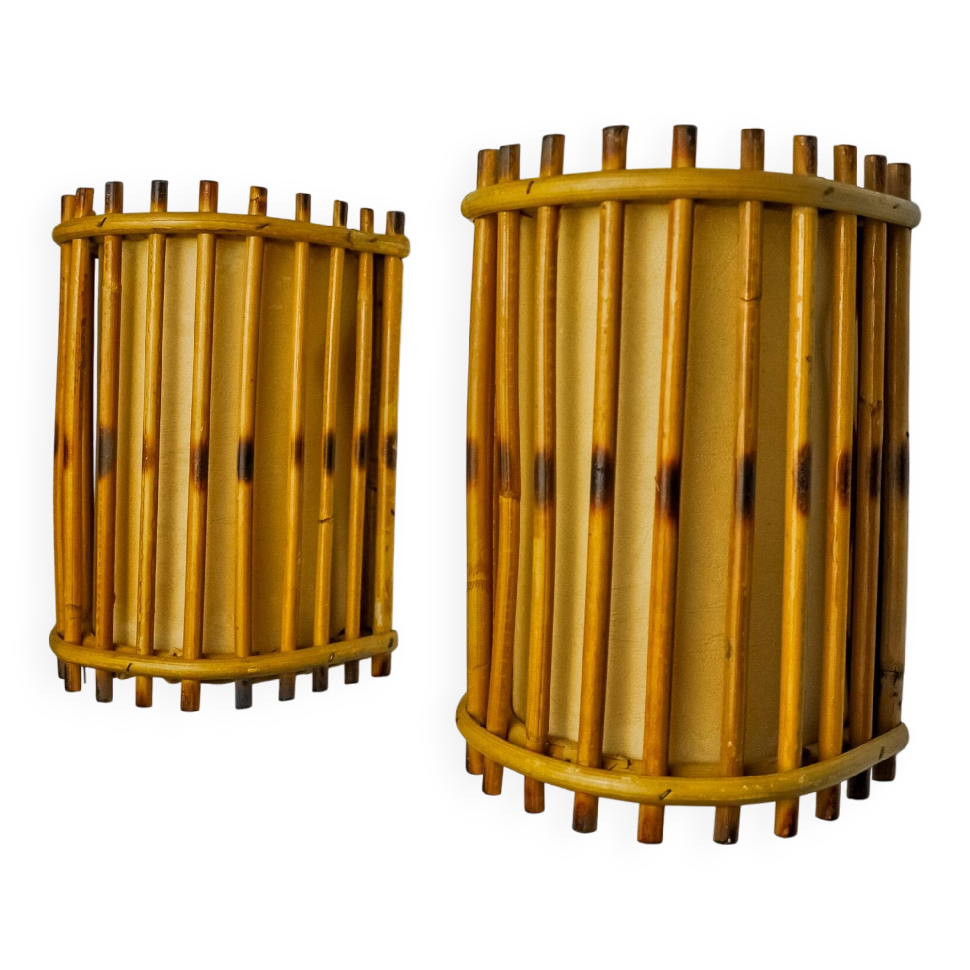 Pair of rattan wall lights, France, 1960