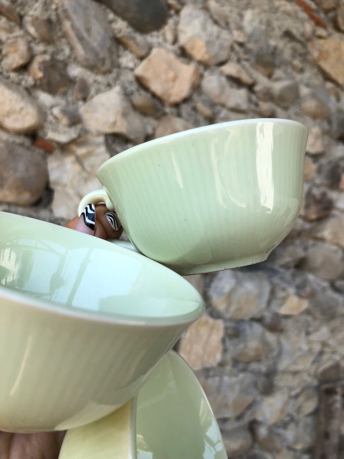 Cups + saucers • Gien, vintage pastel series