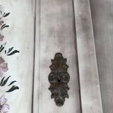 Grey double wardrobe in hand-painted pine — romantic floral pattern, 1920s era.