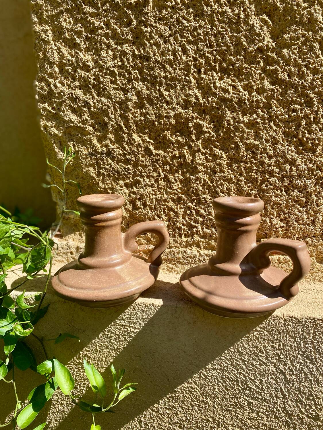 Vintage stoneware candle holders