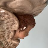 Nineteenth century plaster wall console, cherub decoration