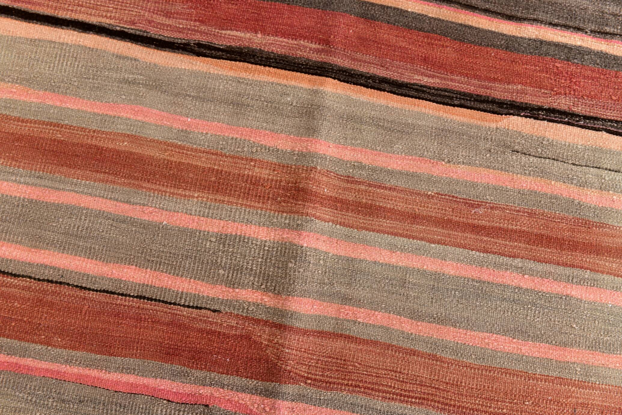 Pink & Brown Striped Pattern Vintage Kilim Rug, 167x254Cm