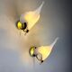 Pair of "Calla Lily" leaf-shaped wall sconces, Murano glass & gilt brass, Italy 1970s
