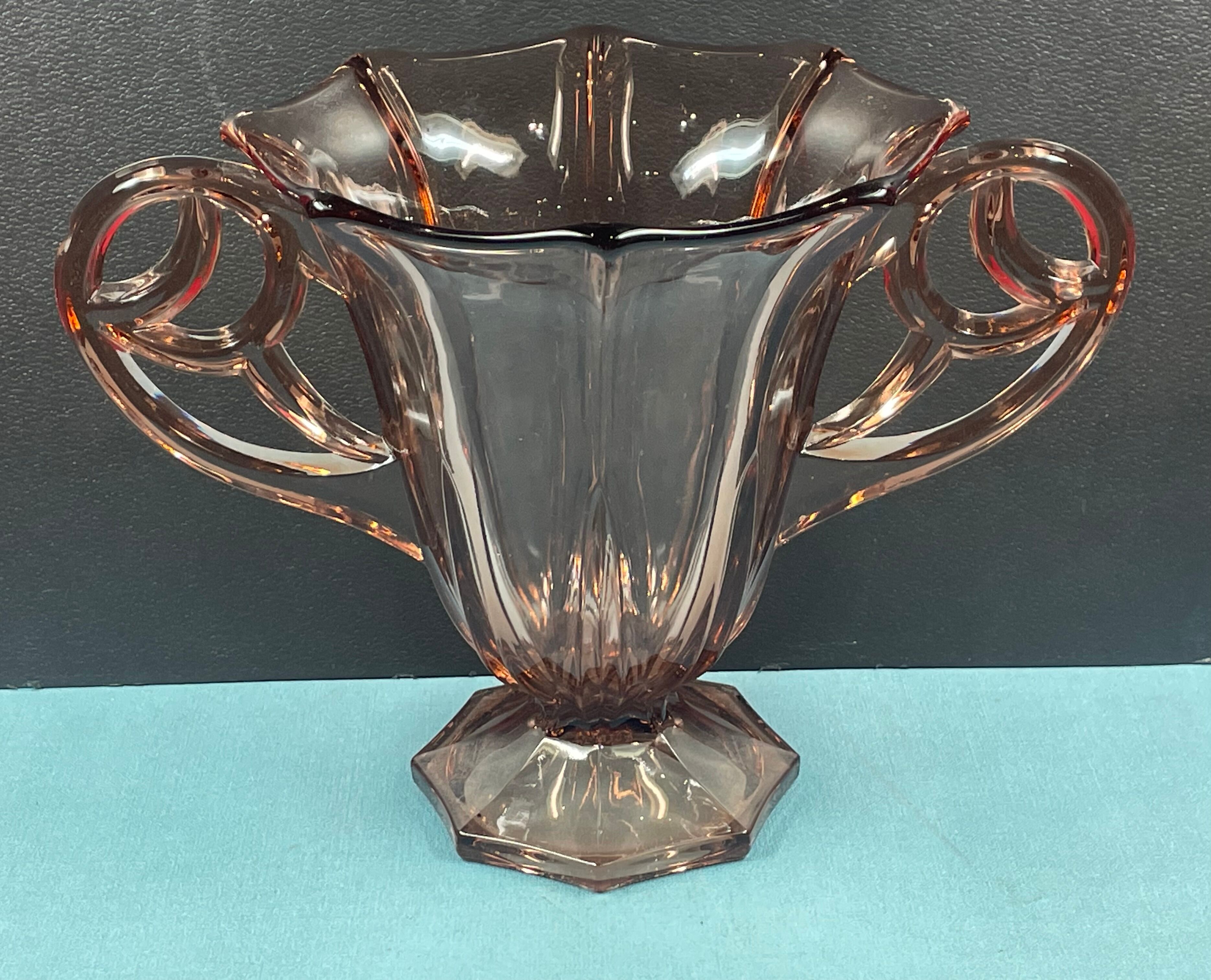 Old vase pink glass style cup with handles