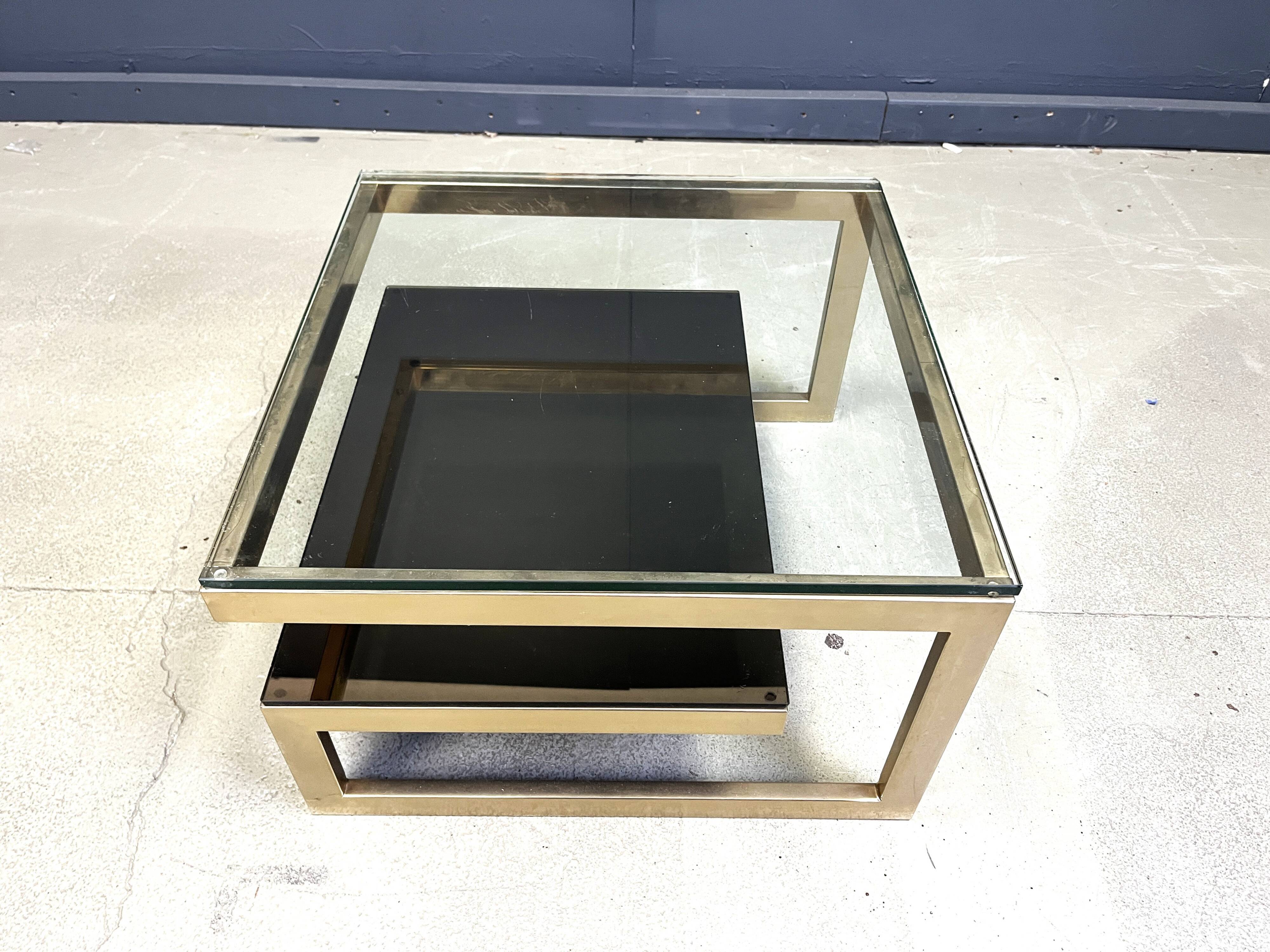 Vintage 23kt gold layered G shaped coffee table by Belgochrom, 1970s