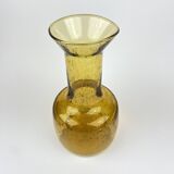 Ancien Vase Carafe Verre Soufflé Bullé Ambré Jaune