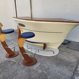 Bar or shop counter and 2 deck lina stools polyester boat hull