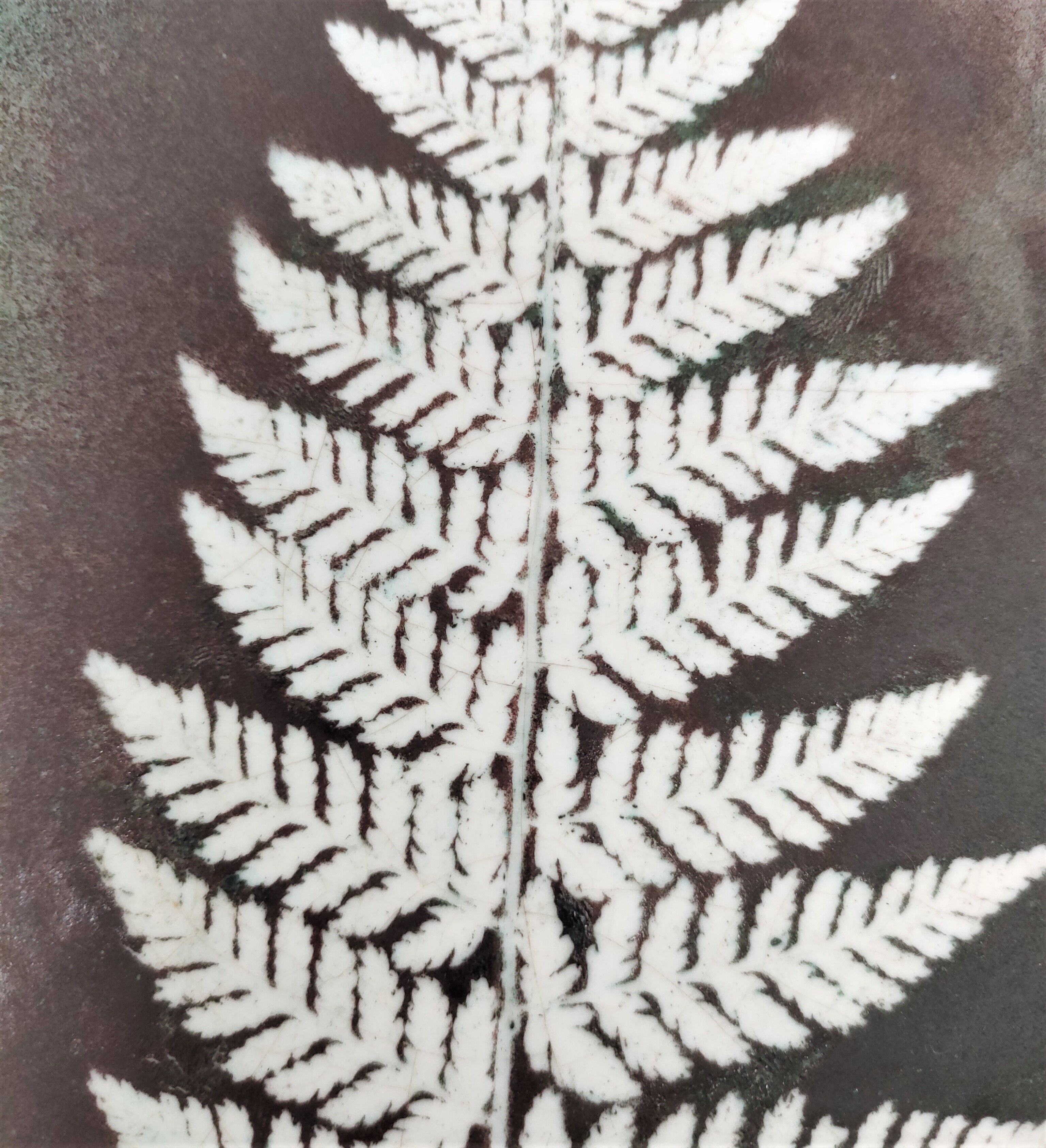 Plaque de lave émaillée à décor de fougère