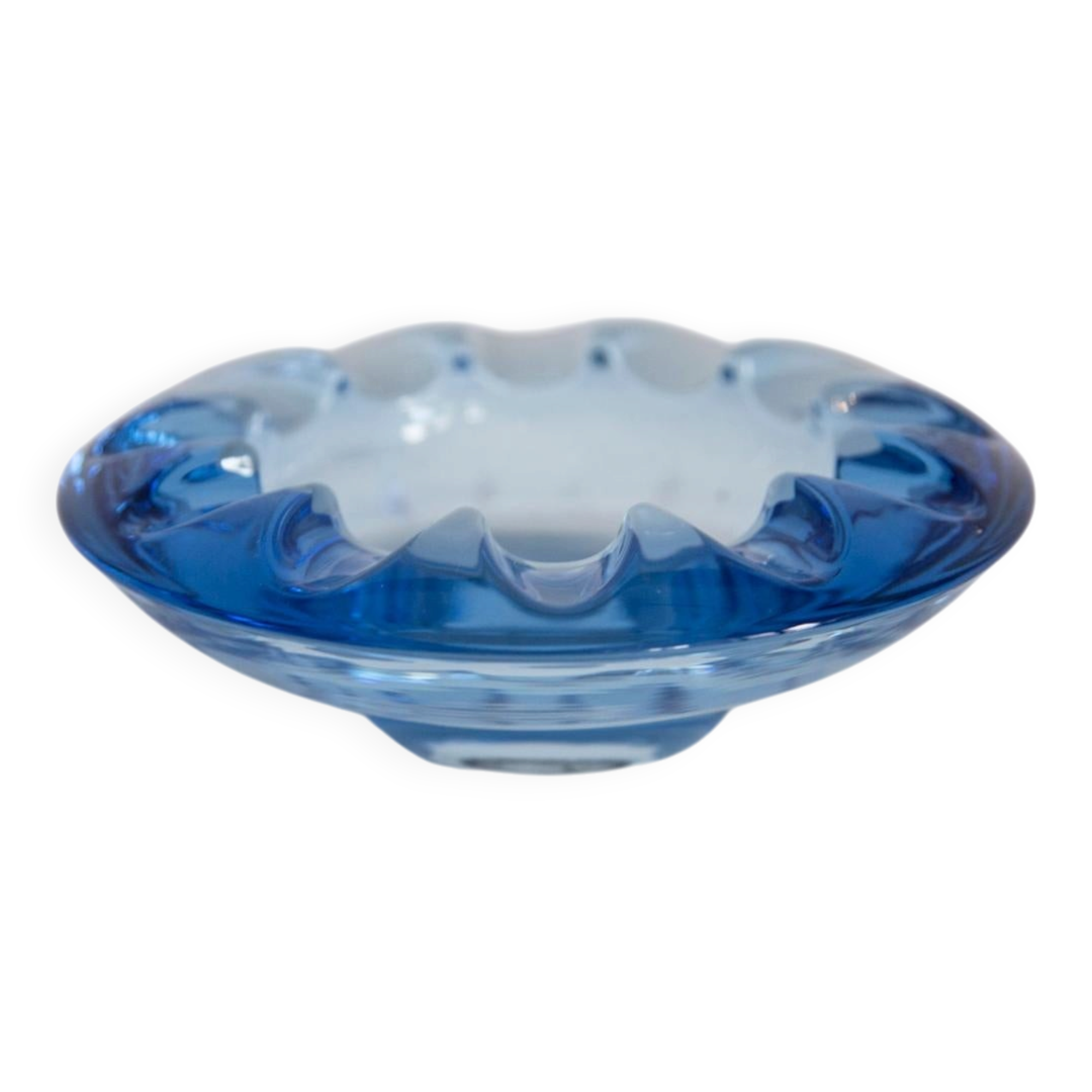 Blue Glass Ashtray Bowl Rosice Mid-Century, Czech Republic, 1970s
