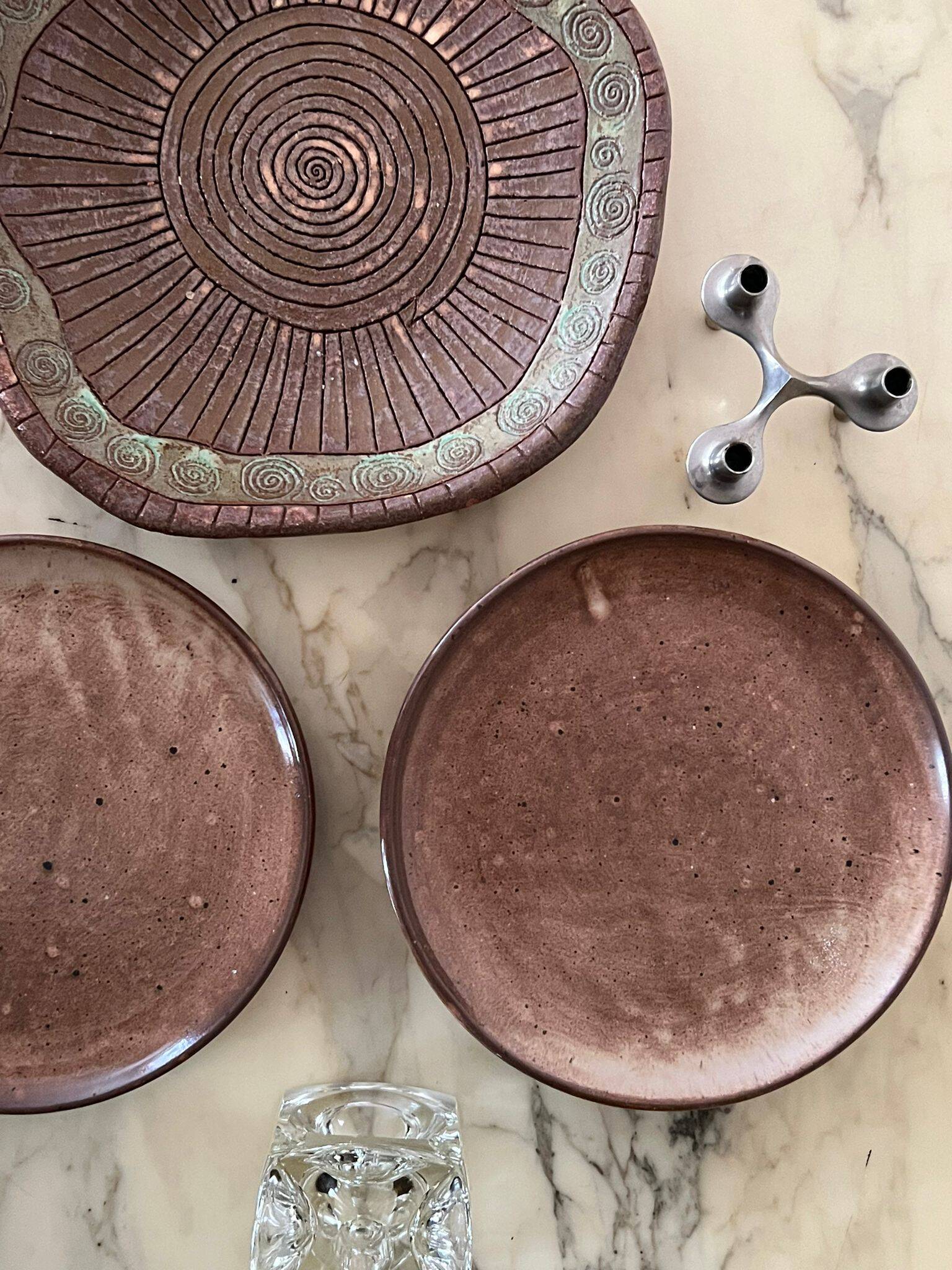 Ceramic service 4 large plates in enamelled stoneware, vallauris 1950