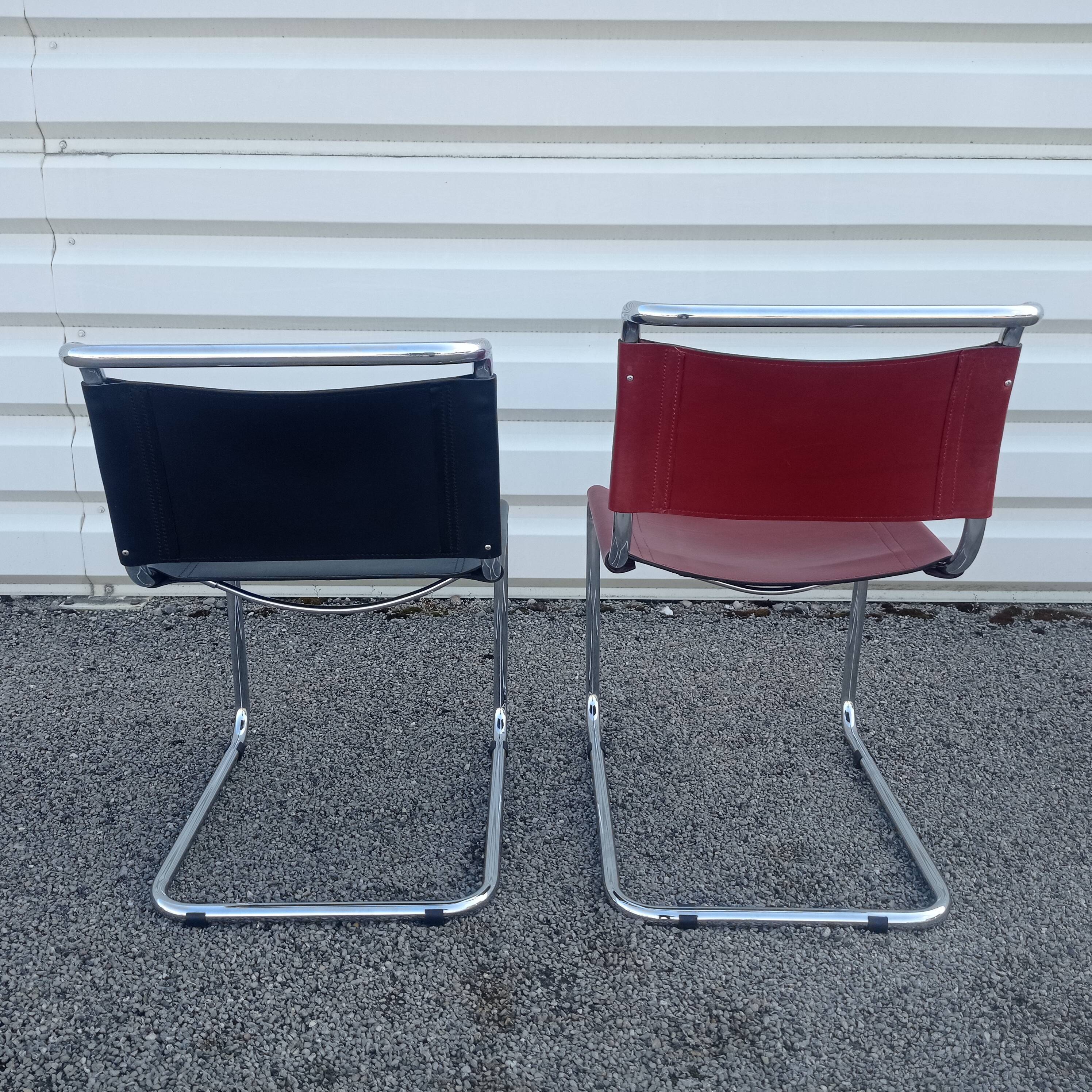 Pair of Bersanelli chairs in black and burgundy leather