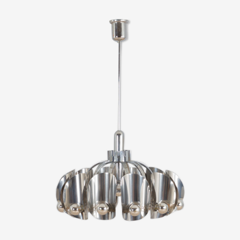 Italian Space Age chandelier in chrome with mirror bulbs, 1970s