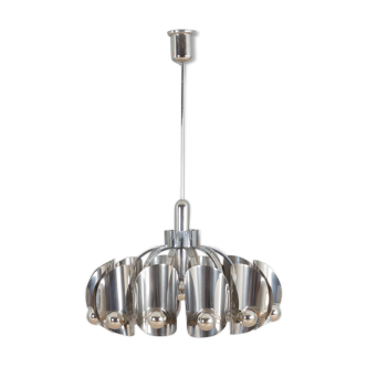 Italian Space Age chandelier in chrome with mirror bulbs, 1970s