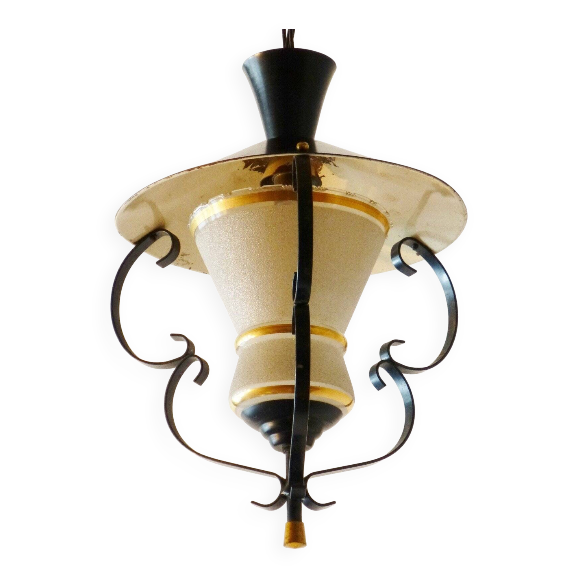 Vintage 1950s frosted glass pendant lamp