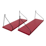 Duo of wall shelves in vintage red and black wood  1970.