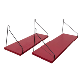 Duo of wall shelves in vintage red and black wood  1970.