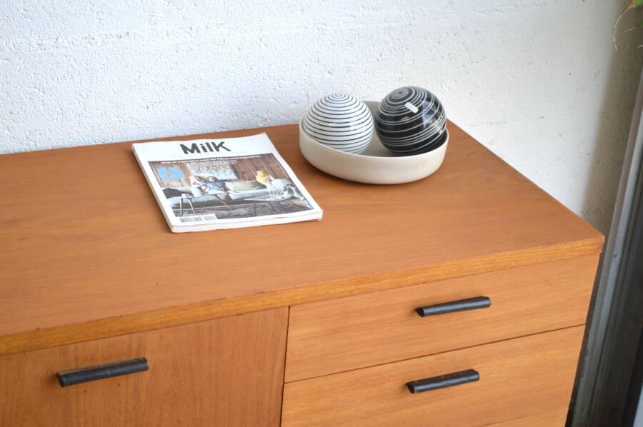 Enfilade par Uniflex en teck & cuir 183 cm