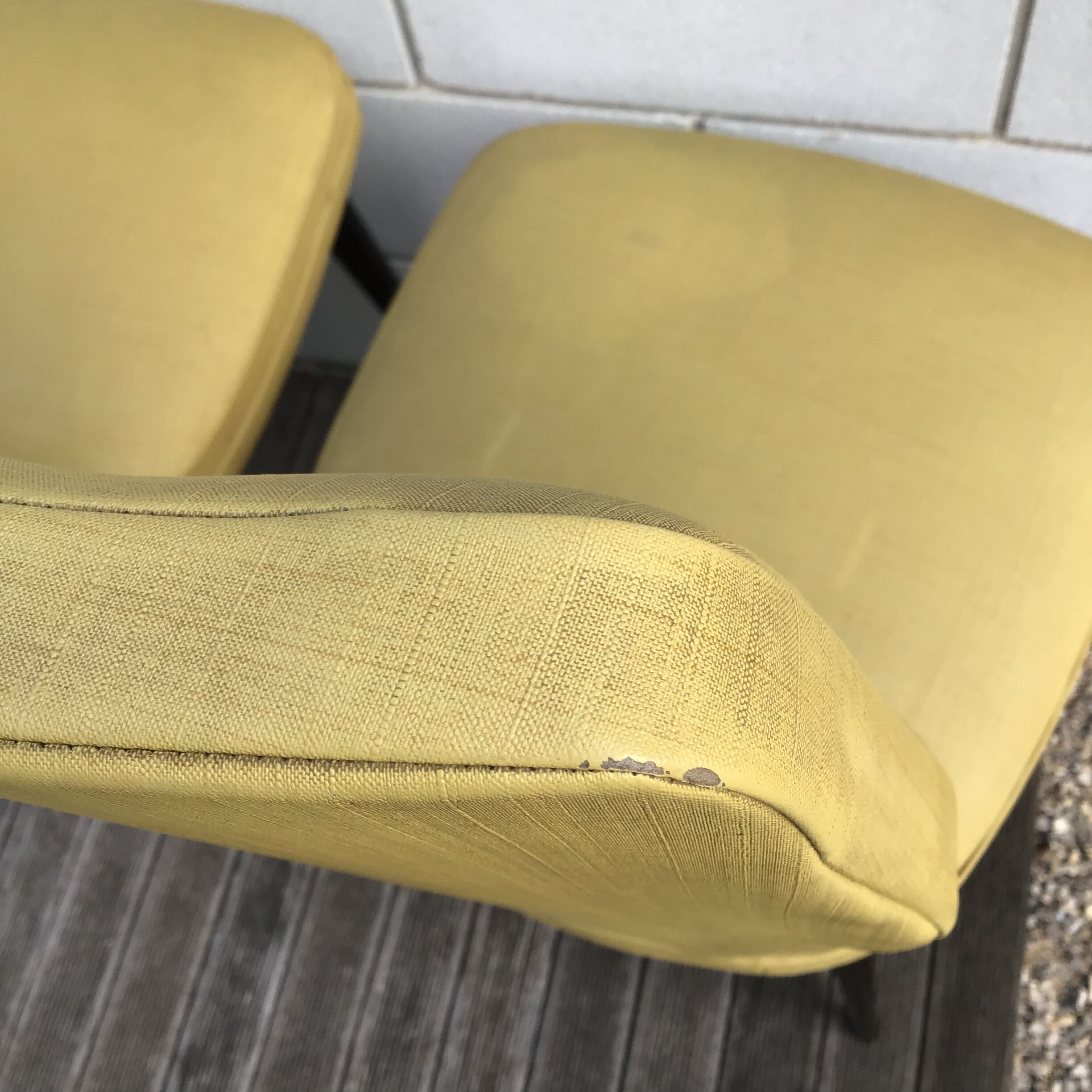 Pair of mustard chairs feet spindles