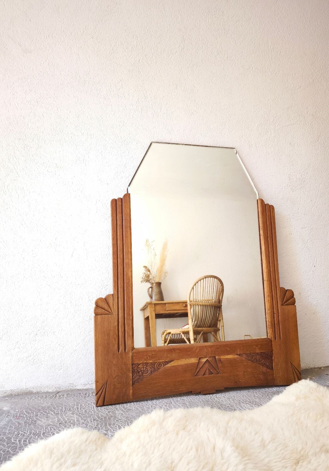 Vintage Art Deco Oak Mirror – 1920s/1930s
