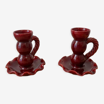 Pair of Vallauris ceramic candle holders