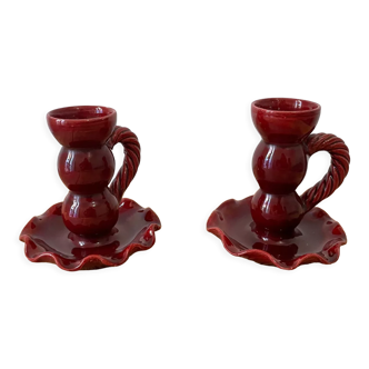 Pair of Vallauris ceramic candle holders