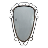 Mid-century modern iron mirror, brutalist, vintage organic, thick sixties.