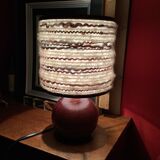 Seventies wood lamp and hippy chic wool lampshade