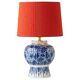 Royal Delft 1924 Blue and White Ceramic Table Lamp, New Vermilion Silk Shade
