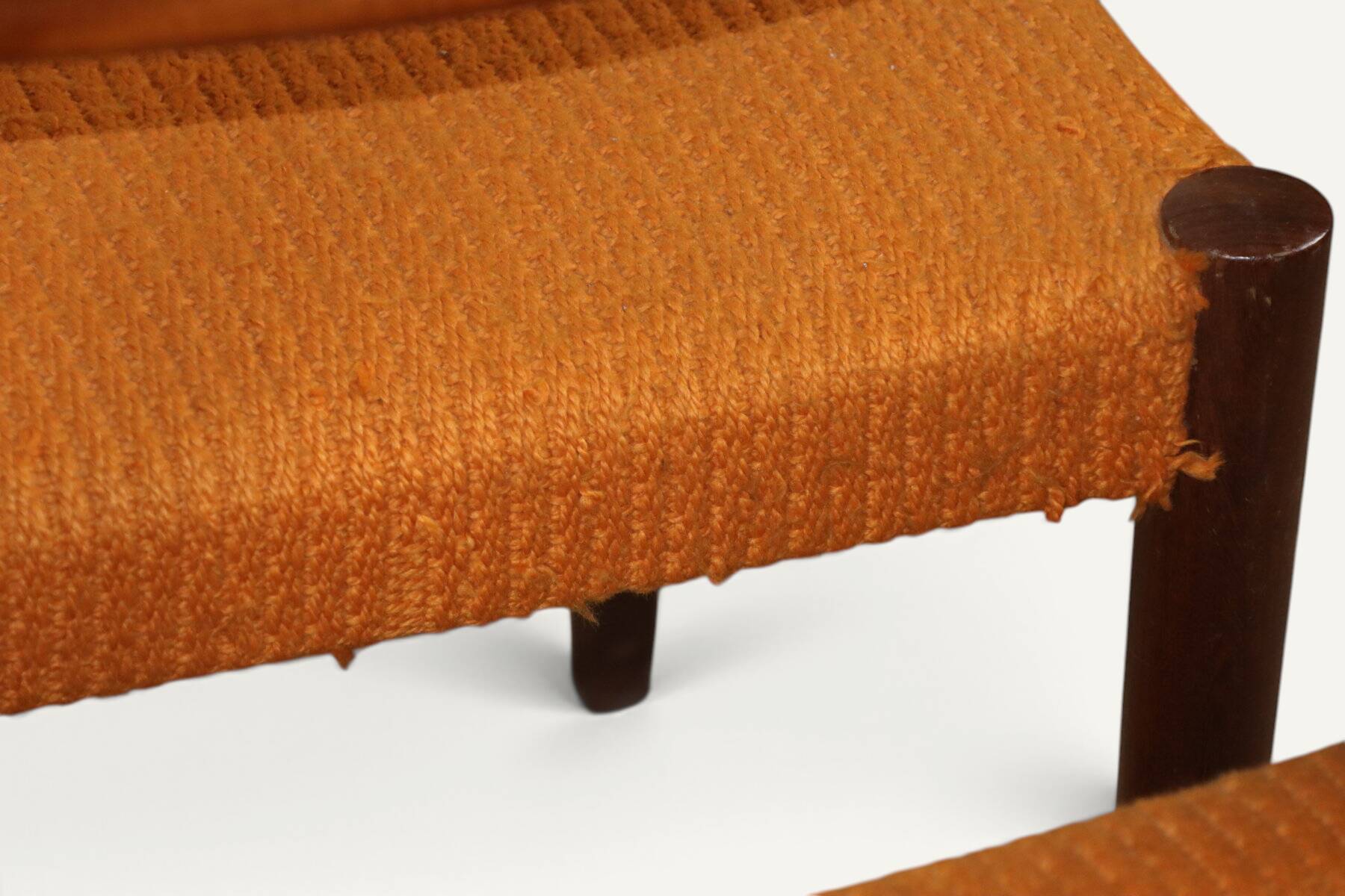 Set of 4 vintage teak and orange wool chairs – 1960s