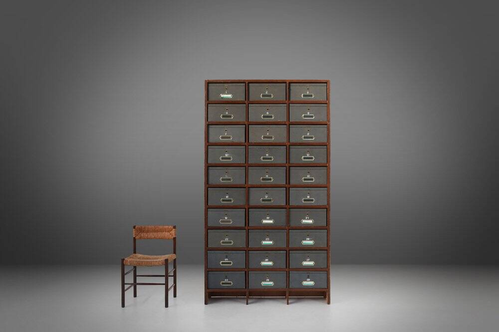 Industrial Filing Cabinet in Wood, Belgium 1920s